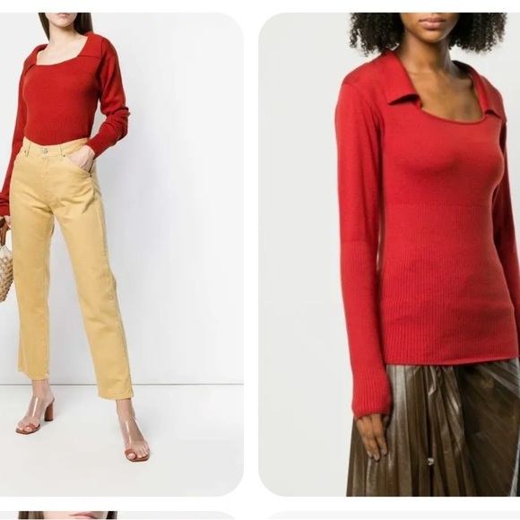 JACQUEMUS Brick Red Rust Orange Ribbed Collared Fitted Sweater 100% Wool US M 6 - Picture 4 of 16